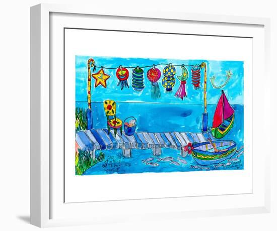 Summer Boat Dock Party-Deborah Cavenaugh-Framed Art Print