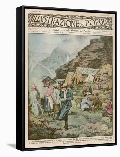 Summer Camp for Women Members of the Italian Alpine Club High in the Mountains-Alfredo Ortelli-Framed Stretched Canvas