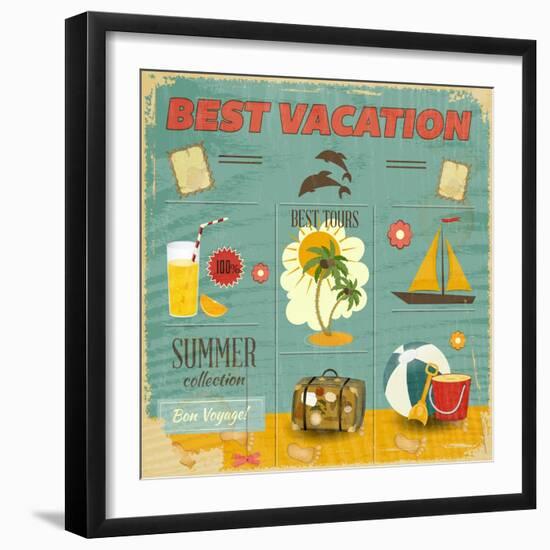 Summer Card In Retro Style-elfivetrov-Framed Art Print