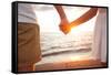 Summer Couple Holding Hands at Sunset on Beach. Romantic Young Couple Enjoying Sun, Sunshine, Roman-Maridav-Framed Stretched Canvas