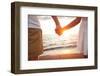 Summer Couple Holding Hands at Sunset on Beach. Romantic Young Couple Enjoying Sun, Sunshine, Roman-Maridav-Framed Photographic Print