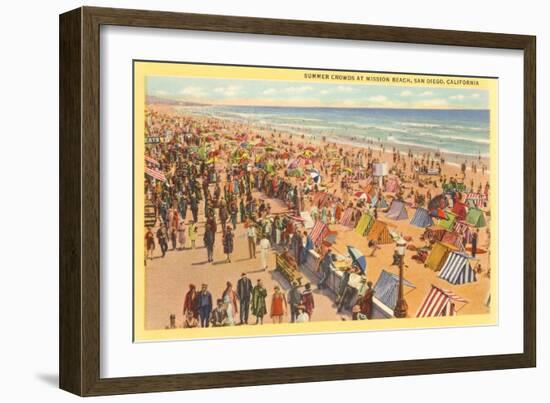 Summer Crowds at Mission Beach, San Diego, California-null-Framed Art Print