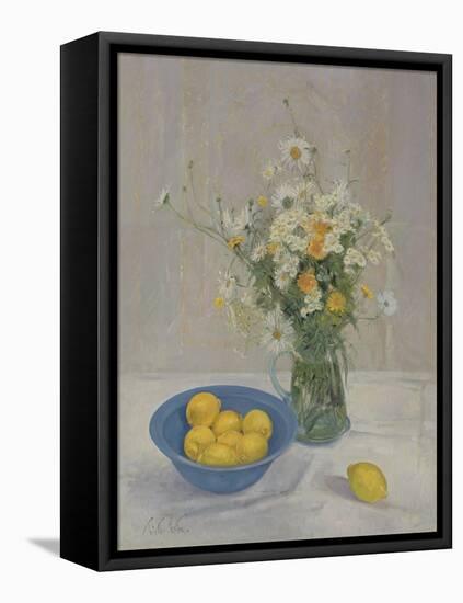 Summer Daisies and Lemons, 1990-Timothy Easton-Framed Stretched Canvas