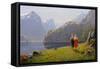 Summer Day at Balestrand-Hans Andreas Dahl-Framed Stretched Canvas