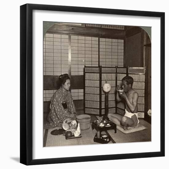 Summer Evening Meal at a Hotel, Hiroshima, Japan, 1904-Underwood & Underwood-Framed Photographic Print