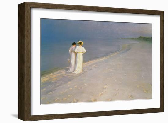 Summer Evening on the Skagen Southern Beach with Anna Ancher and Marie Kroyer, 1893-Peder Severin Kroyer-Framed Premium Giclee Print