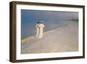 Summer Evening on the Skagen Southern Beach with Anna Ancher and Marie Kroyer, 1893-Peder Severin Kroyer-Framed Premium Giclee Print