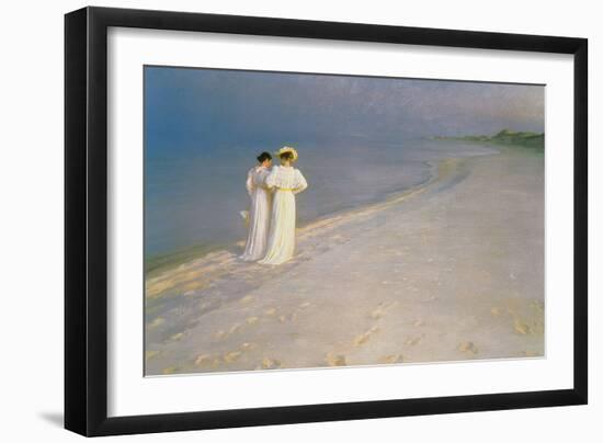 Summer Evening on the Skagen Southern Beach with Anna Ancher and Marie Kroyer, 1893-Peder Severin Kroyer-Framed Premium Giclee Print