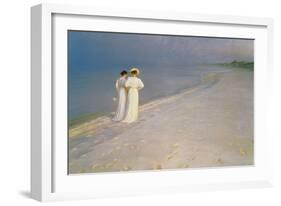 Summer Evening on the Skagen Southern Beach with Anna Ancher and Marie Kroyer, 1893-Peder Severin Kroyer-Framed Premium Giclee Print