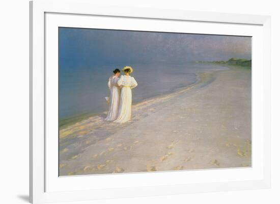 Summer Evening on the Skagen Southern Beach with Anna Ancher and Marie Kroyer, 1893-Peder Severin Kroyer-Framed Giclee Print