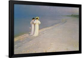 Summer Evening on the Skagen Southern Beach with Anna Ancher and Marie Kroyer, 1893-Peder Severin Kroyer-Framed Giclee Print