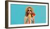 Summer Fashionable Colorful Portrait of Stylish Young Woman Drinking Juice with Lollipop or Ice Cre-Rohappy-Framed Photographic Print