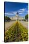 Summer flower-bed leading to South Dakota State Capitol and complex, Pierre, South Dakota, was b...-null-Stretched Canvas