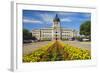 Summer flower-bed leading to South Dakota State Capitol and complex, Pierre, South Dakota, was b...-null-Framed Photographic Print