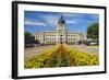 Summer flower-bed leading to South Dakota State Capitol and complex, Pierre, South Dakota, was b...-null-Framed Photographic Print