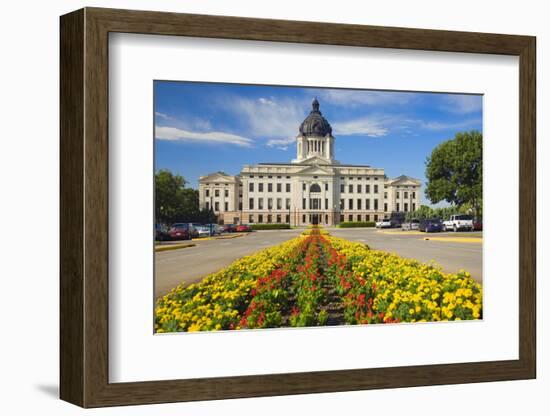 Summer flower-bed leading to South Dakota State Capitol and complex, Pierre, South Dakota, was b...-null-Framed Photographic Print