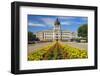 Summer flower-bed leading to South Dakota State Capitol and complex, Pierre, South Dakota, was b...-null-Framed Photographic Print
