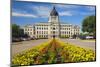 Summer flower-bed leading to South Dakota State Capitol and complex, Pierre, South Dakota, was b...-null-Mounted Photographic Print