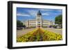 Summer flower-bed leading to South Dakota State Capitol and complex, Pierre, South Dakota, was b...-null-Framed Photographic Print