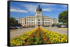 Summer flower-bed leading to South Dakota State Capitol and complex, Pierre, South Dakota, was b...-null-Framed Stretched Canvas