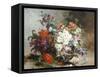 Summer Flowers Arranged in a Basket-Eugene Henri Cauchois-Framed Stretched Canvas