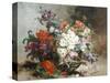 Summer Flowers Arranged in a Basket-Eugene Henri Cauchois-Stretched Canvas