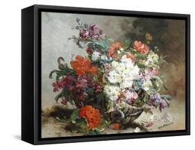 Summer Flowers Arranged in a Basket-Eugene Henri Cauchois-Framed Stretched Canvas