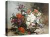 Summer Flowers Arranged in a Basket-Eugene Henri Cauchois-Stretched Canvas