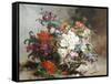 Summer Flowers Arranged in a Basket-Eugene Henri Cauchois-Framed Stretched Canvas