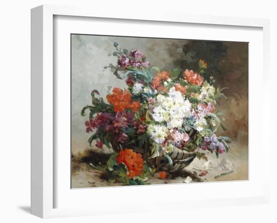 Summer Flowers Arranged in a Basket-Eugene Henri Cauchois-Framed Giclee Print