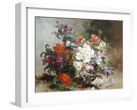 Summer Flowers Arranged in a Basket-Eugene Henri Cauchois-Framed Giclee Print