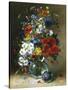 Summer Flowers in a Glass Vase-Eugene Henri Cauchois-Stretched Canvas