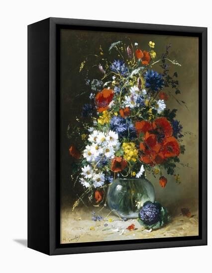 Summer Flowers in a Glass Vase-Eugene Henri Cauchois-Framed Stretched Canvas