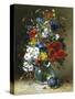Summer Flowers in a Glass Vase-Eugene Henri Cauchois-Stretched Canvas