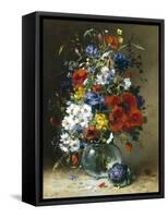 Summer Flowers in a Glass Vase-Eugene Henri Cauchois-Framed Stretched Canvas
