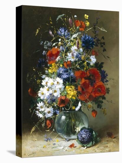 Summer Flowers in a Glass Vase-Eugene Henri Cauchois-Stretched Canvas