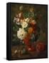 Summer Flowers in an Urn with a Bird Nest on a Marble Ledge-Gerard Van Spaendonck-Framed Stretched Canvas