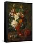 Summer Flowers in an Urn with a Bird Nest on a Marble Ledge-Gerard Van Spaendonck-Framed Stretched Canvas