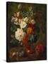 Summer Flowers in an Urn with a Bird Nest on a Marble Ledge-Gerard Van Spaendonck-Stretched Canvas