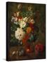Summer Flowers in an Urn with a Bird Nest on a Marble Ledge-Gerard Van Spaendonck-Stretched Canvas