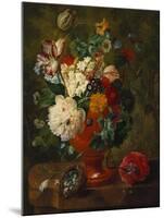 Summer Flowers in an Urn with a Bird Nest on a Marble Ledge-Gerard Van Spaendonck-Mounted Giclee Print