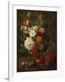 Summer Flowers in an Urn with a Bird Nest on a Marble Ledge-Gerard Van Spaendonck-Framed Giclee Print