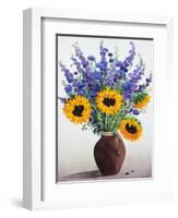 Summer Flowers in Brown Jug-Christopher Ryland-Framed Giclee Print