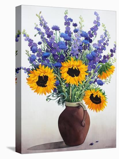 Summer Flowers in Brown Jug-Christopher Ryland-Stretched Canvas