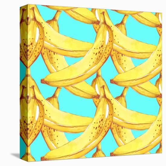 Summer Fruit Pattern. Watercolor Banana Pattern. Watercolor Pattern for Design, Fabric Labels for J-ARTdeeva-Stretched Canvas