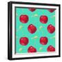 Summer Fruit Pattern. Watercolor Cherry Pattern. Watercolor Pattern for Design, Fabric Labels for J-ARTdeeva-Framed Art Print