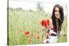 Summer Girl Running in Poppy Field-ZoomTeam-Stretched Canvas
