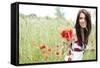 Summer Girl Running in Poppy Field-ZoomTeam-Framed Stretched Canvas