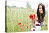 Summer Girl Running in Poppy Field-ZoomTeam-Stretched Canvas