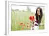 Summer Girl Running in Poppy Field-ZoomTeam-Framed Photographic Print